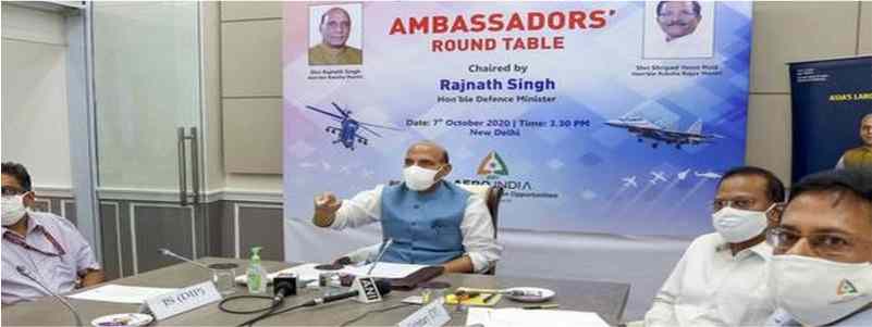 Defence Minister Mr. Rajnath Singh chairs ambassadors Round-table virtual conference in Aero India 2021.