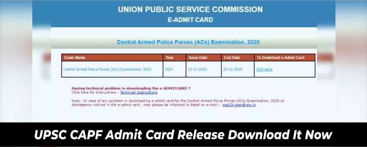 UPSC CAPF Admit Card Release Download it Now