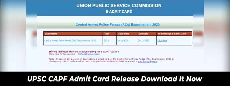 UPSC CAPF Admit Card Release Download it Now