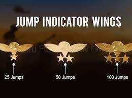 JUMP INDICATOR WINGS: There is a small enameled version (white parachute  with blue, yellow, or red wings) worn on the left pocket as … | Three star,  One star, Wings